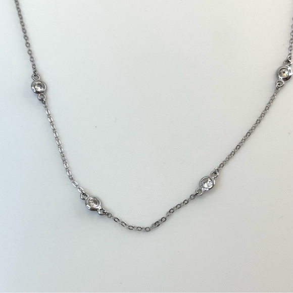 925 Sterling Silver and 8 CZ Crystal Necklace 18” with Extender 3” - Picture 10 of 12